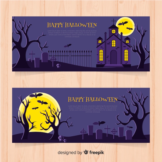 Vettore gratuito fantastici banner di halloween con design piatto