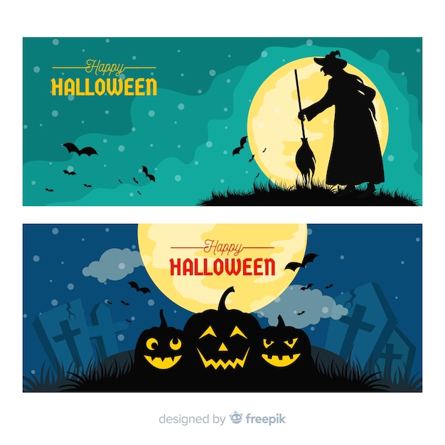 Free vector terrific halloween banners with flat design