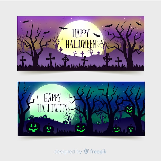 Terrific halloween banners with flat design