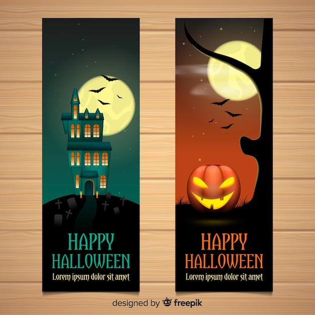 Terrific halloween banners with realistic design