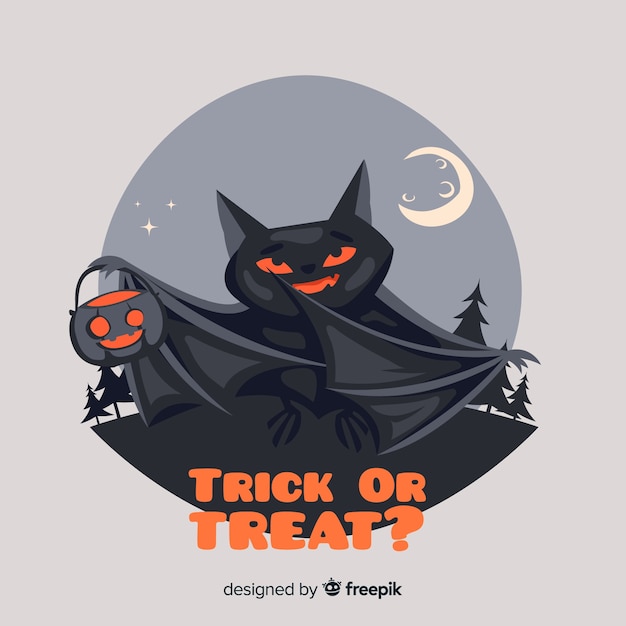 Free vector terrific halloween bat with flat design