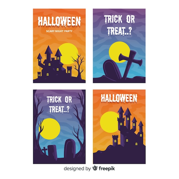 Free vector terrific halloween card collection with flat design