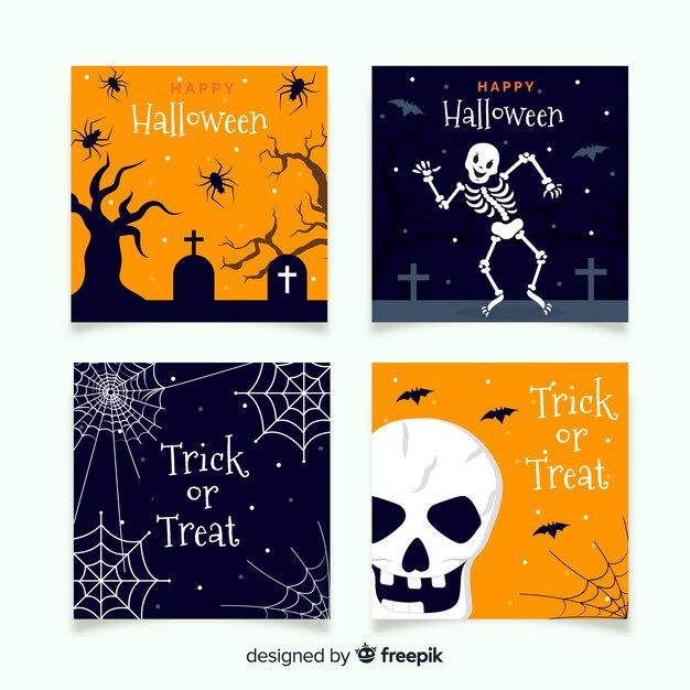 terrific halloween card collection with flat design
