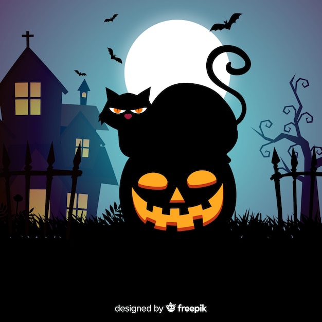 Terrific halloween cat with flat design