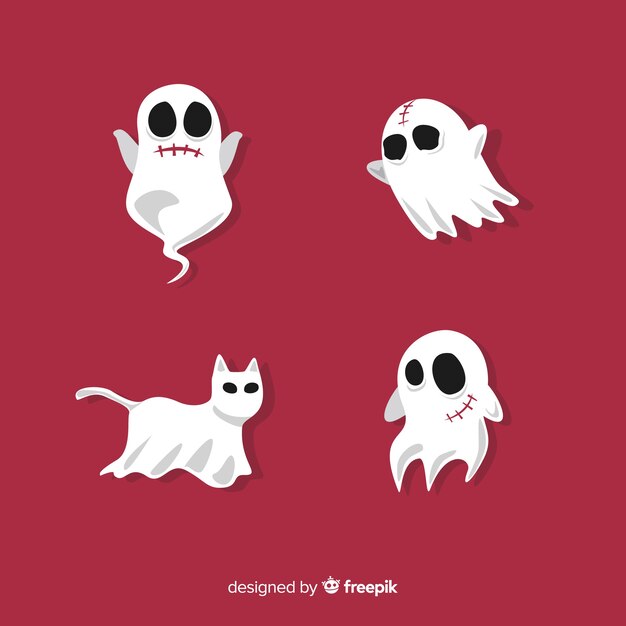 Terrific halloween ghost collection with flat design