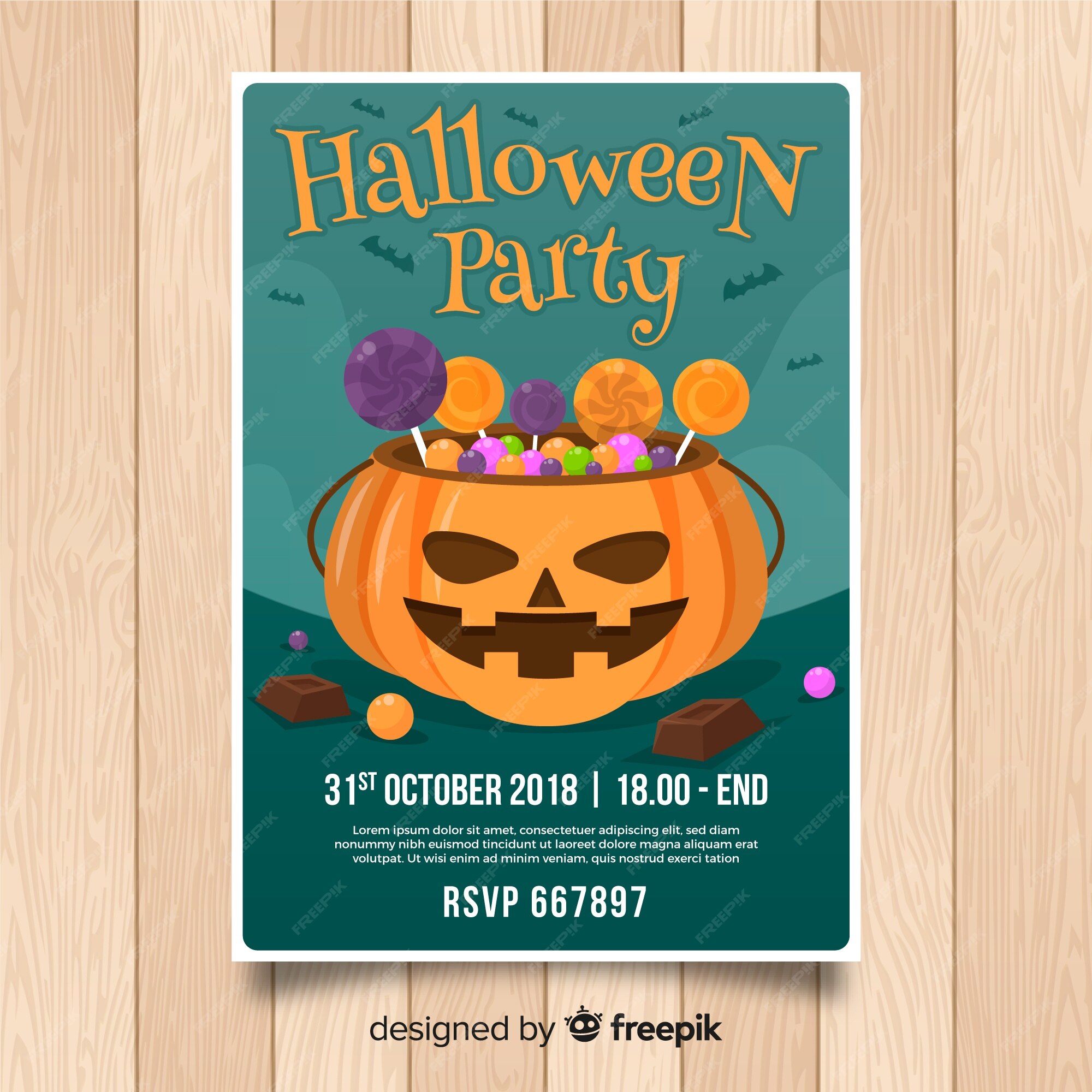 Free Vector Terrific halloween party poster template with flat design