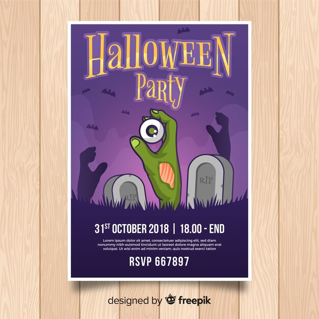 Terrific halloween party poster template with flat design