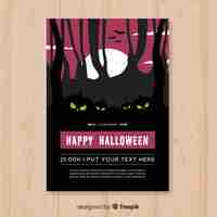 Бесплатное векторное изображение Потрясающий шаблон плаката для вечеринок на хэллоуин с плоским дизайном