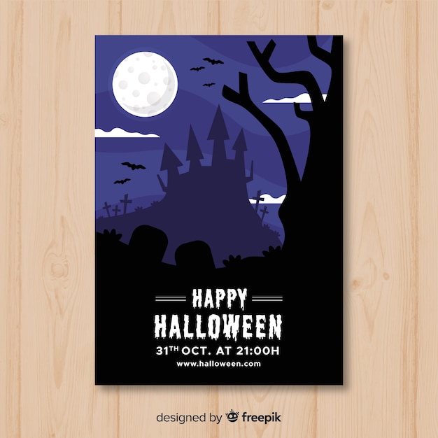 Free vector terrific halloween party poster template with flat design