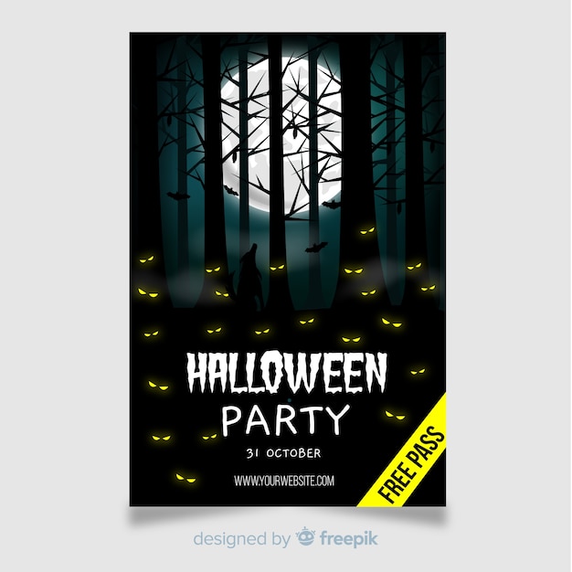 Free vector terrific halloween party poster with flat design