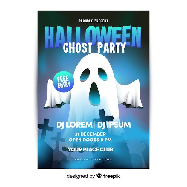 Free vector terrific halloween party poster with flat design