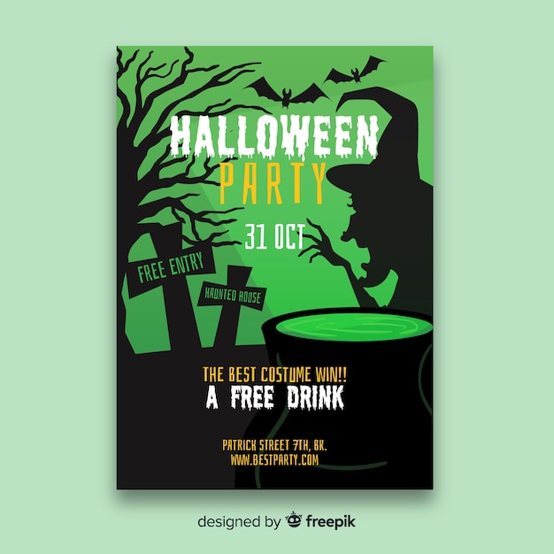 Terrific halloween party poster with flat design