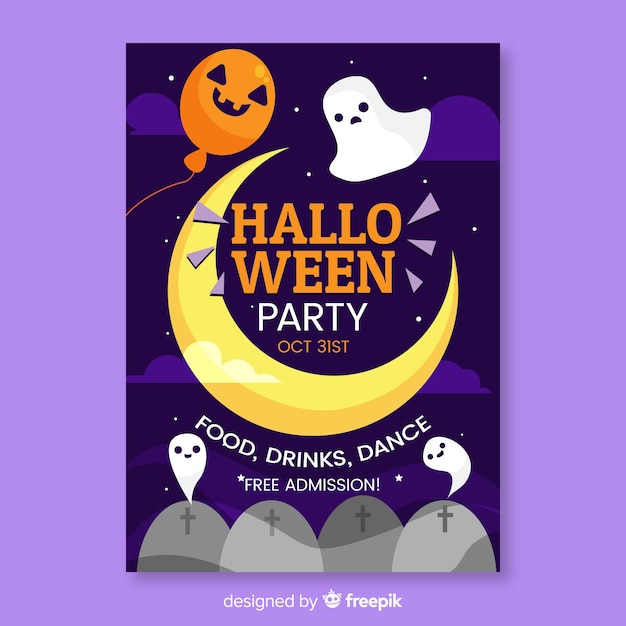 Потрясающий плакат для вечеринок на Хэллоуин с плоским дизайном