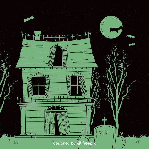 Free vector terrific hand drawn halloween haunted house
