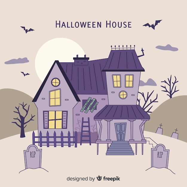 Terrific hand drawn haunted house