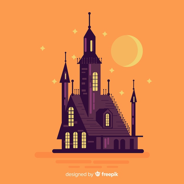 Free vector terrific haunted house with flat design