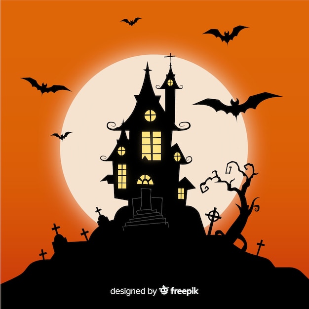 Free vector terrific haunted house with flat design