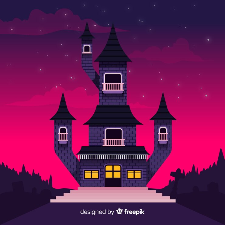 Free Vector terrific haunted house with flat design