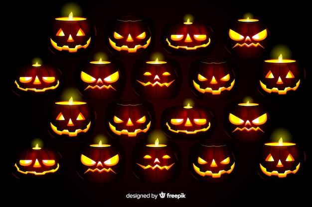 Free vector terrifying pumpkins realistic halloween background