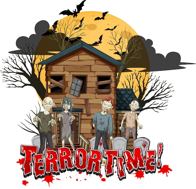 Terror Time text design with Haunted House