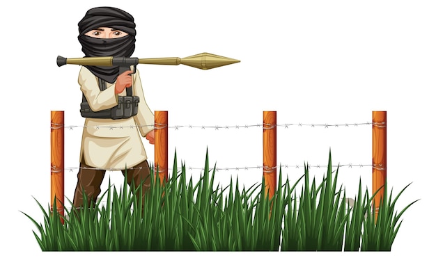 Free vector terrorist holding rpg gun on shoulder