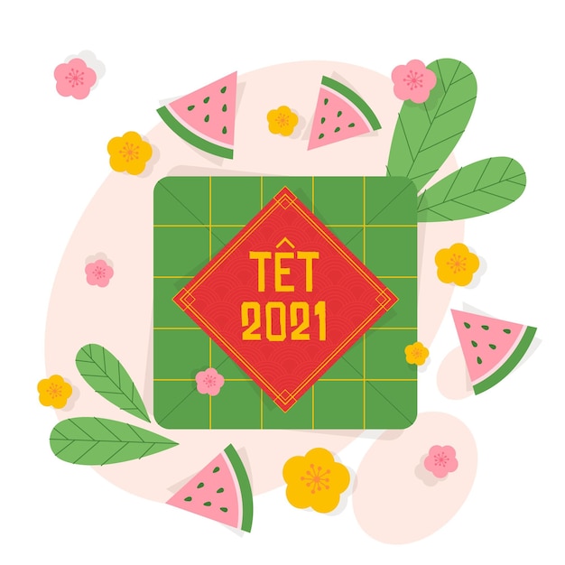 Têt vietnamese new year in flat design