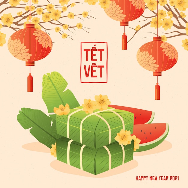 Vettore gratuito têt capodanno vietnamita in design piatto