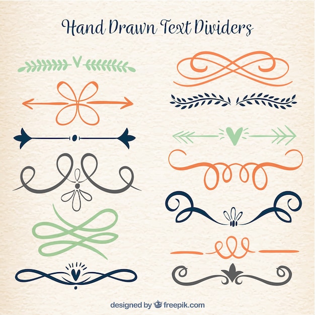 Free vector text dividers collection in hand drawn style