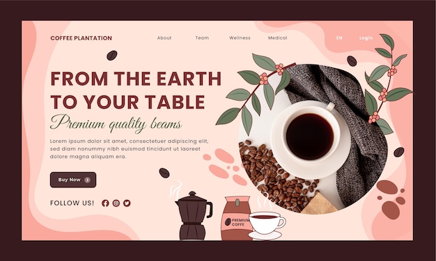 Free vector texture coffee plantation landing page