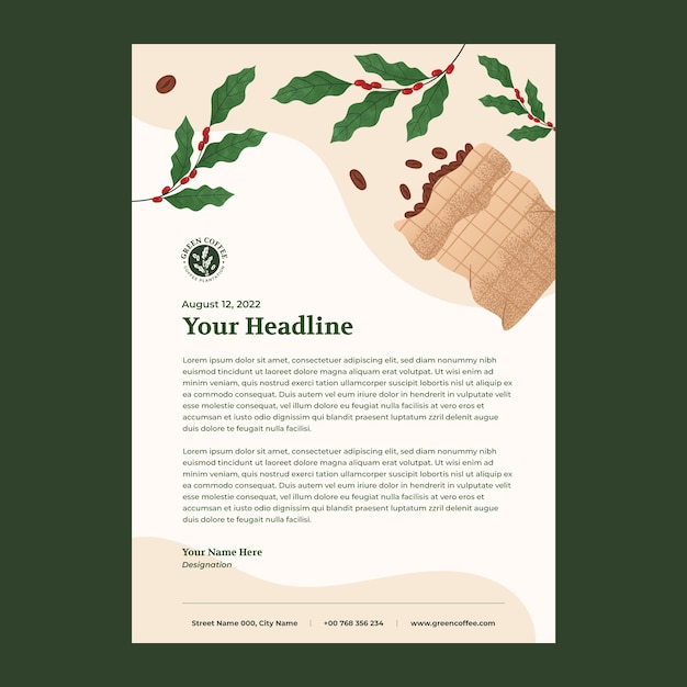 Free vector texture  coffee plantation letterhead template