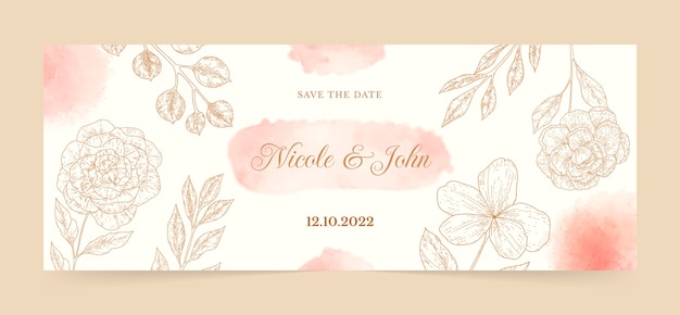 Free vector texture floral wedding facebook cover template