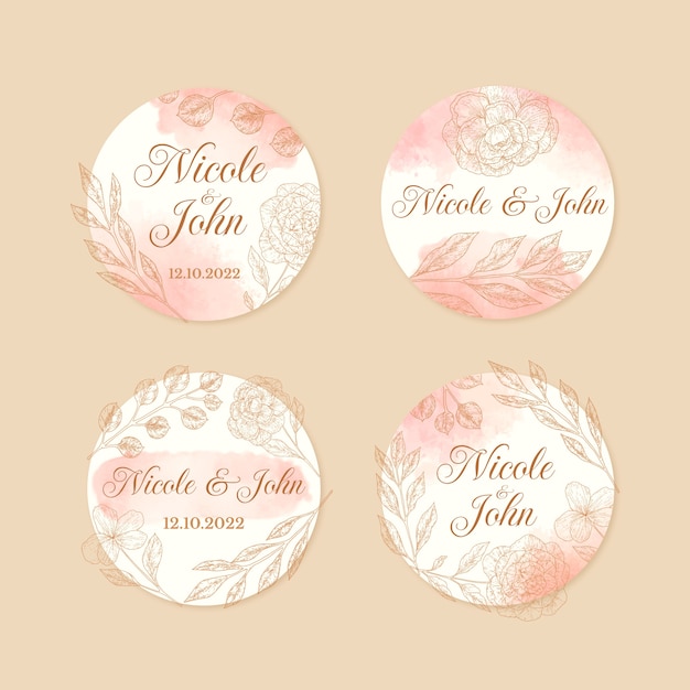 Free vector texture floral wedding labels template