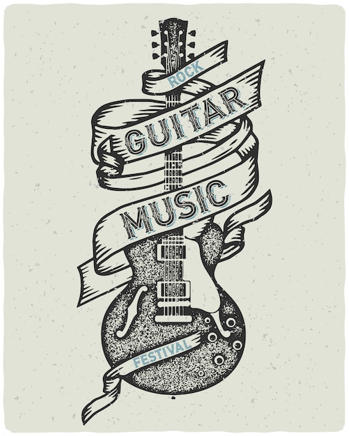 古いギターと織り目加工のポスター