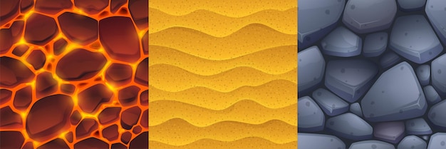 Free vector textures of stone, sand and lava for game