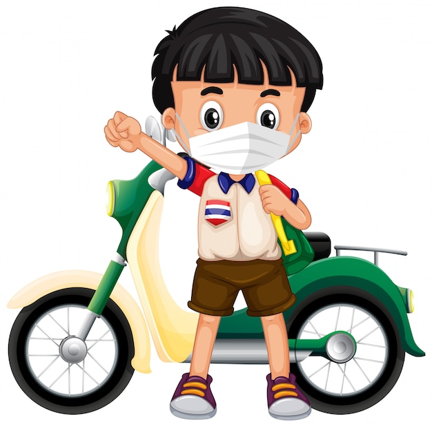 Free vector thai boy wearing mask and motorcycle