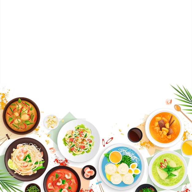 Плоская иллюстрация тайской кухни
