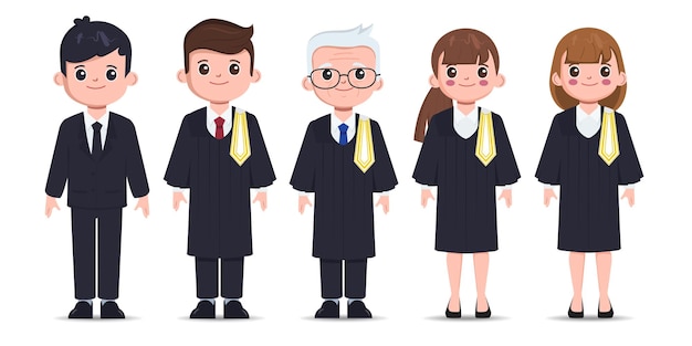Avvocato thailandese set di caratteri per le professioni legali disegno vettoriale di avvocato piatto dei cartoni animati