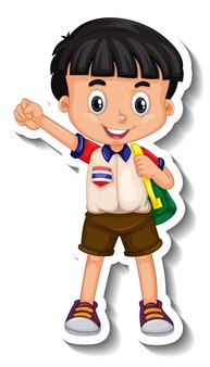 Personaggio dei cartoni animati del ragazzo studente tailandese