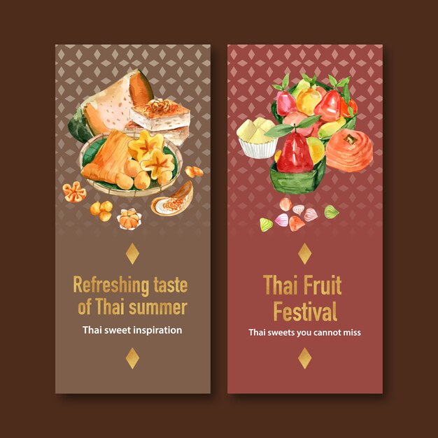 Тайское сладостное знамя с тайским заварным кремом, имитацией приносить иллюстрация акварели.