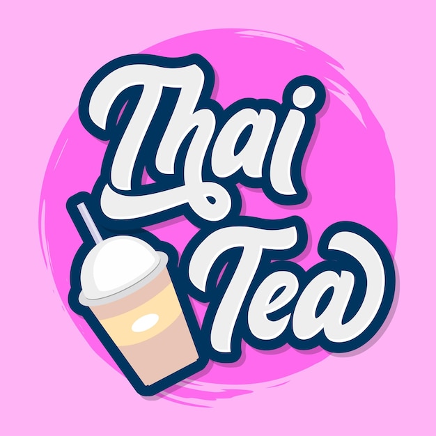 Adesivo con scritta tè tailandese Vettore gratuito