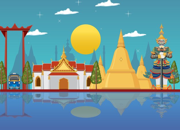 Free vector thailand attraction landmarks background