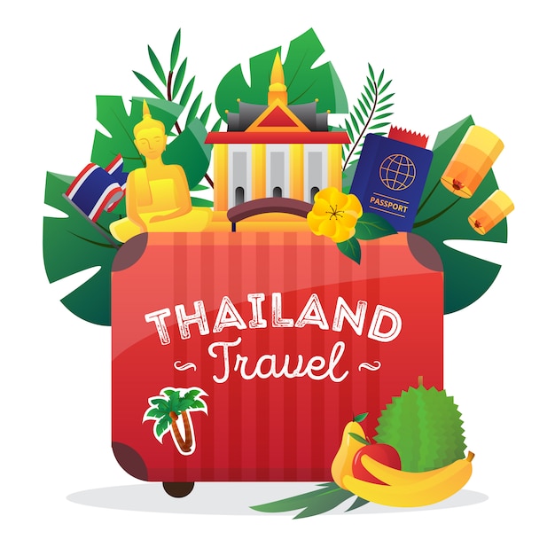 국기와 여행자를위한 태국 문화 기호 구성 아이콘