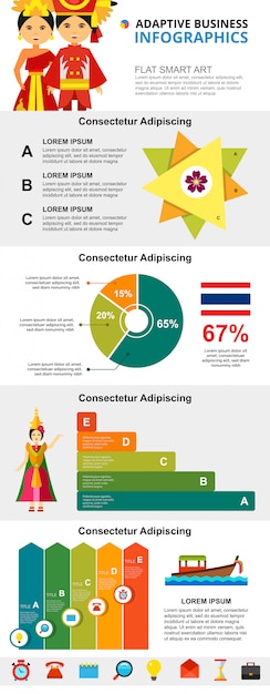 Thailand culture and analysis concept infographic charts set