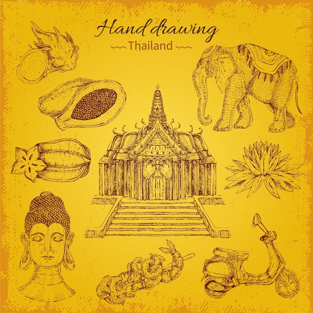 Thailand hand drawing elements