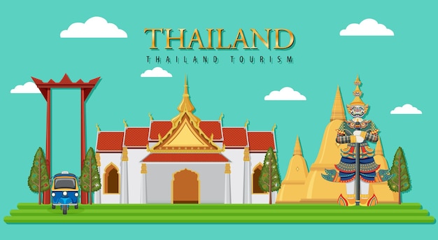 Free vector thailand iconic tourism attraction background