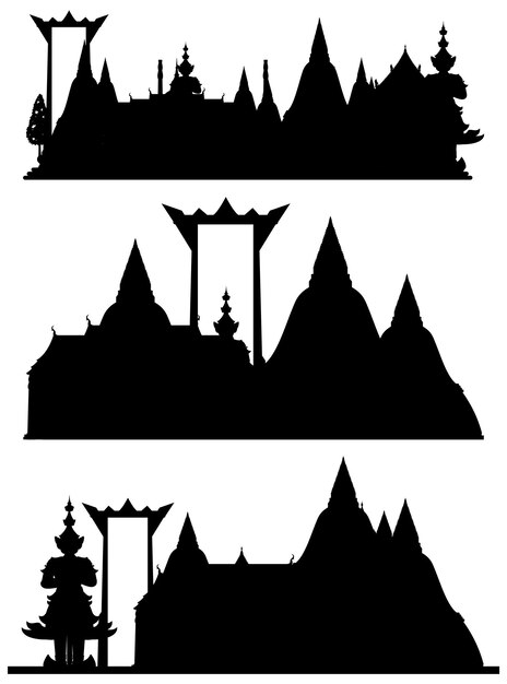 Free vector thailand tourist attraction landmark with silhouette