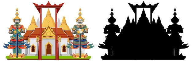 Vettore gratuito punto di riferimento dell'attrazione turistica della tailandia con la siluetta