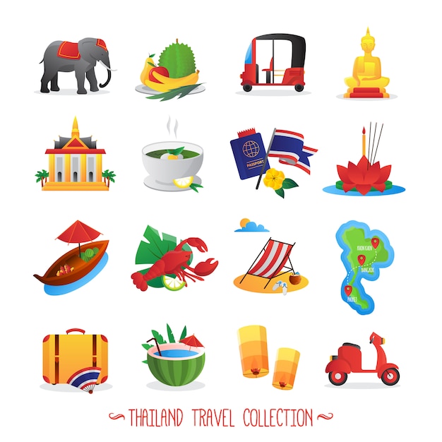 Thailand travel symbols collection