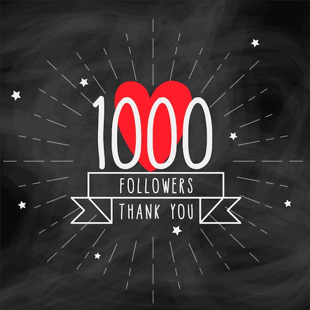 Free vector thank you 1000 followers doodle template