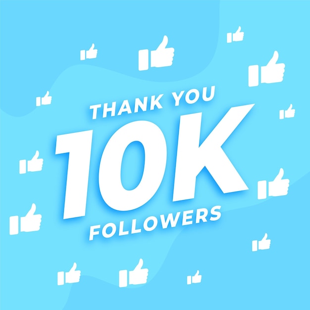 Free vector thank you 10k social media followers background for online likes vector